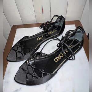 Tom Ford Black Ankle Wrap Sandals